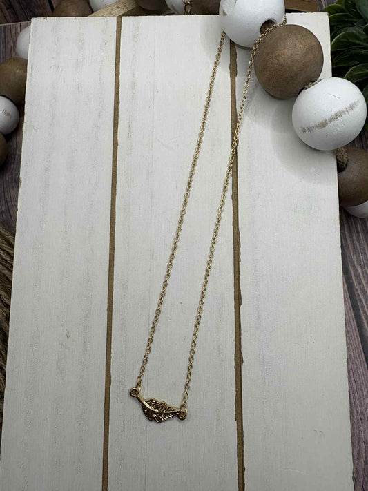Gold Necklace w/ Feather Pendant