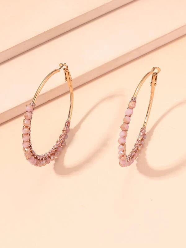 Ash Pink Beaded & Wrapped Hoop Earrings