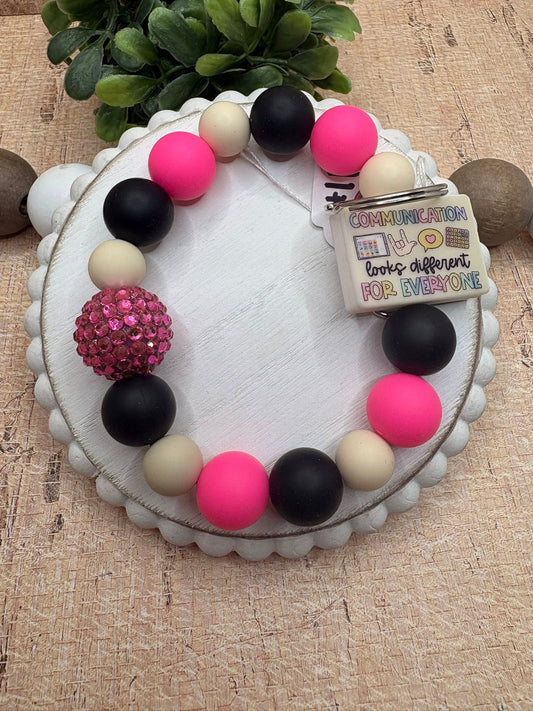 Communication looks different For Everyone Beaded Wristlet - Tan, Black, Pink