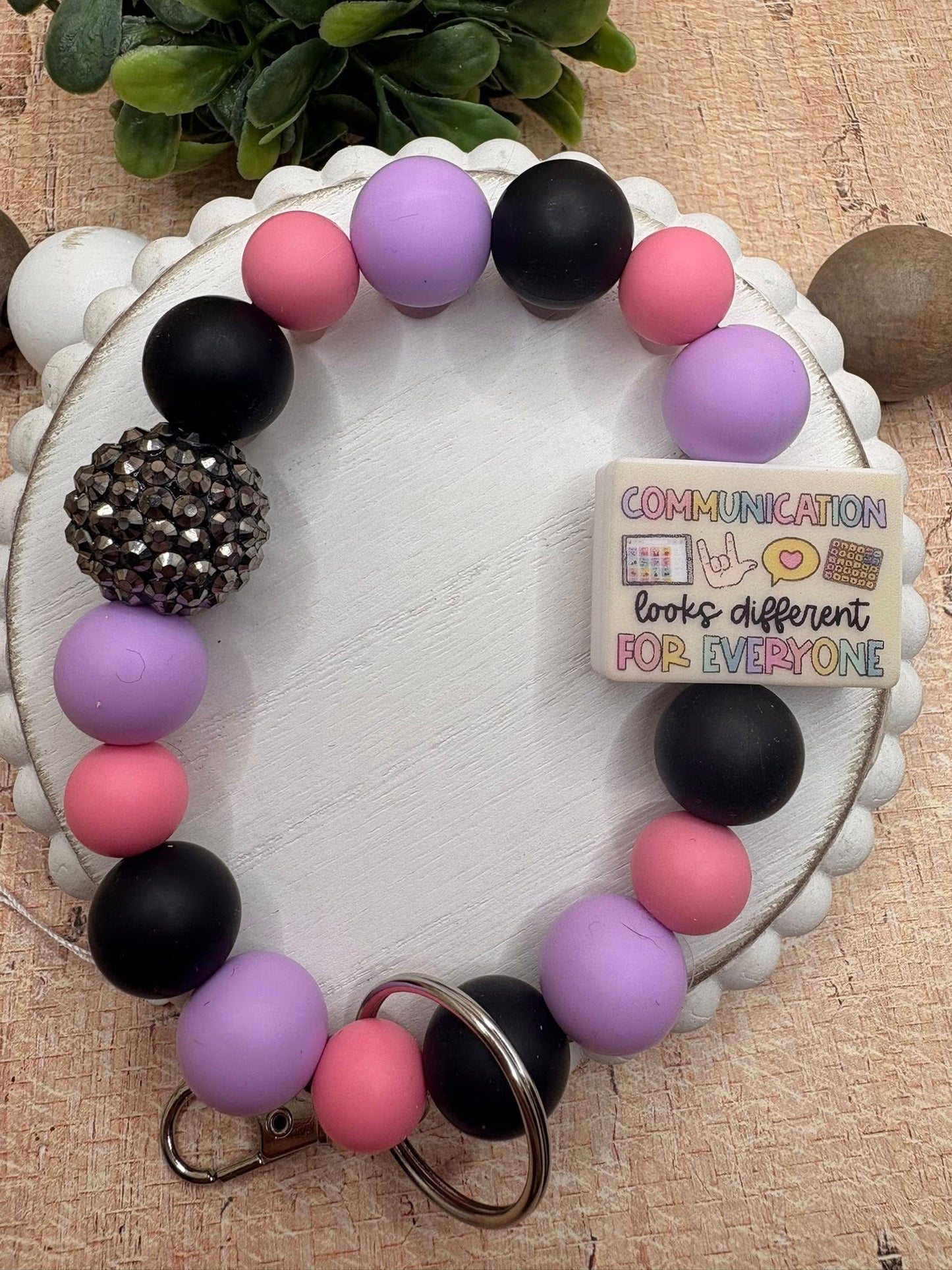 Communication looks different For Everyone Beaded Wristlet - Black, Pink, Purple