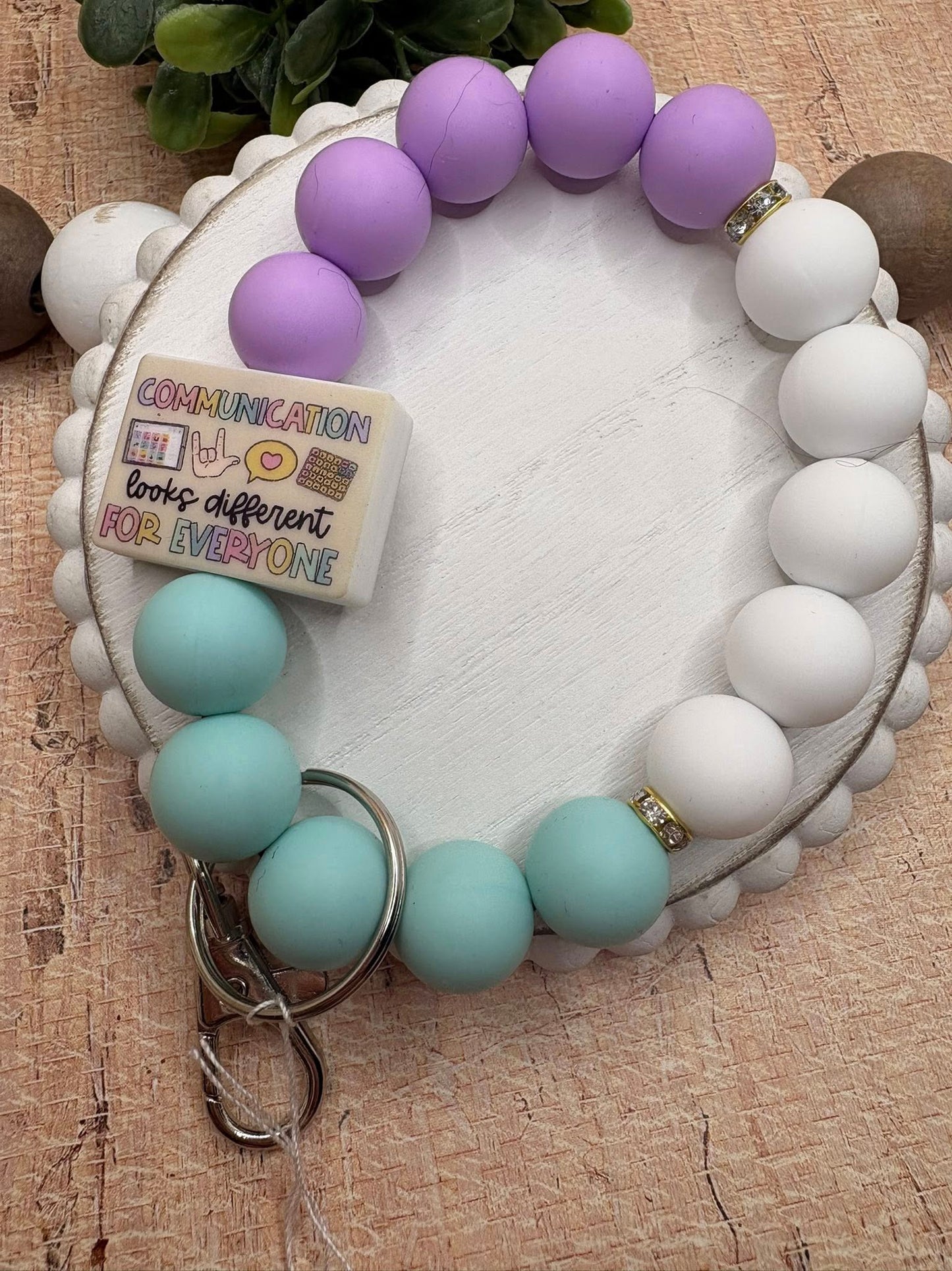 Communication looks different For Everyone Beaded Wristlet - Purple, White, Blue