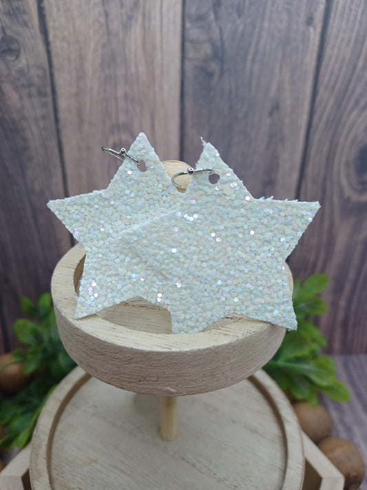 White Glitter Star Earrings