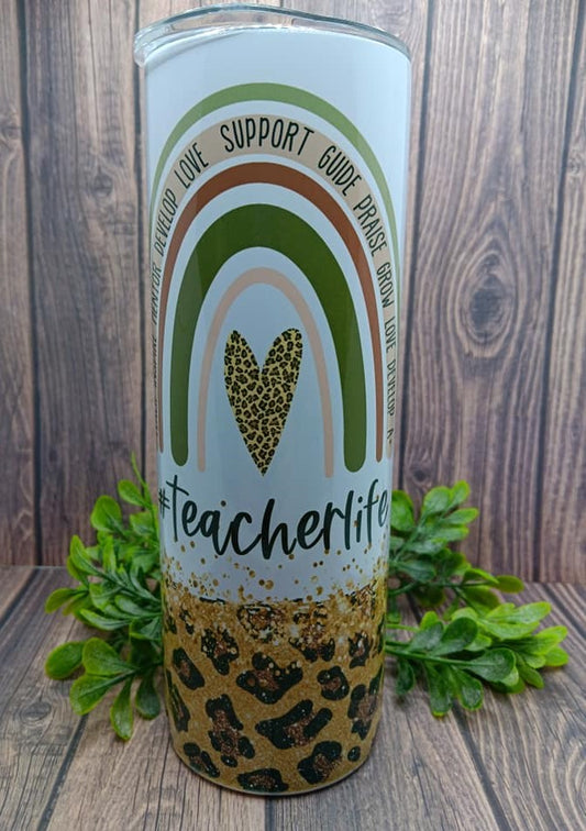 Teacher Life Rainbow w/ Green & Leopard 20 oz Tumbler