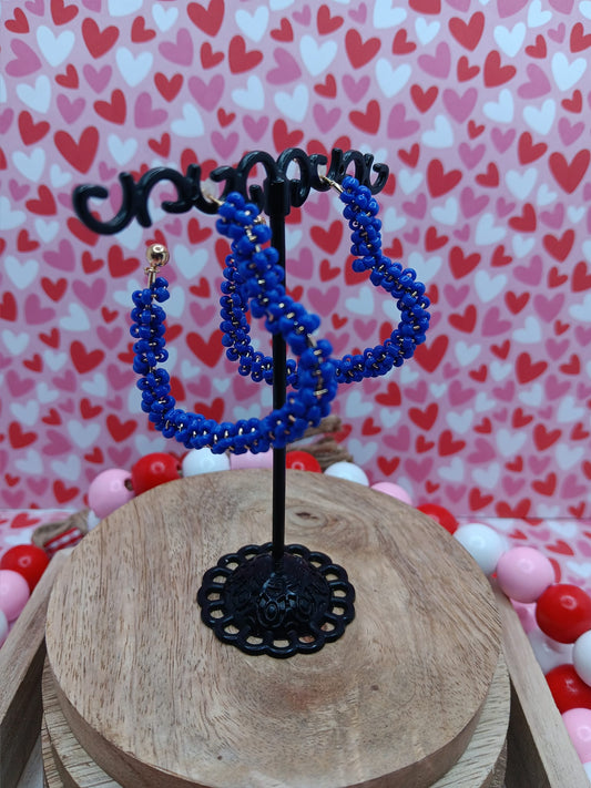 Blue Seed Bead Heart Shaped Earrings