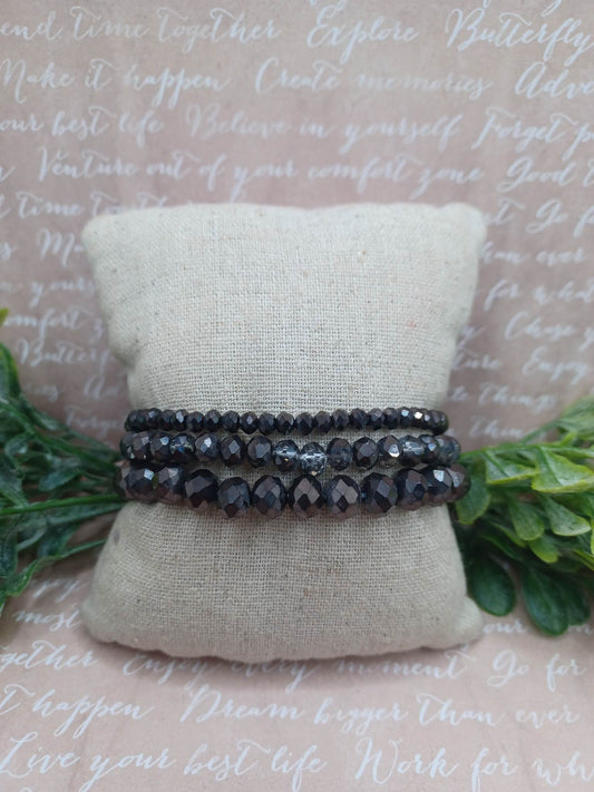 Deep Charcoal Beaded Bracelet Set
