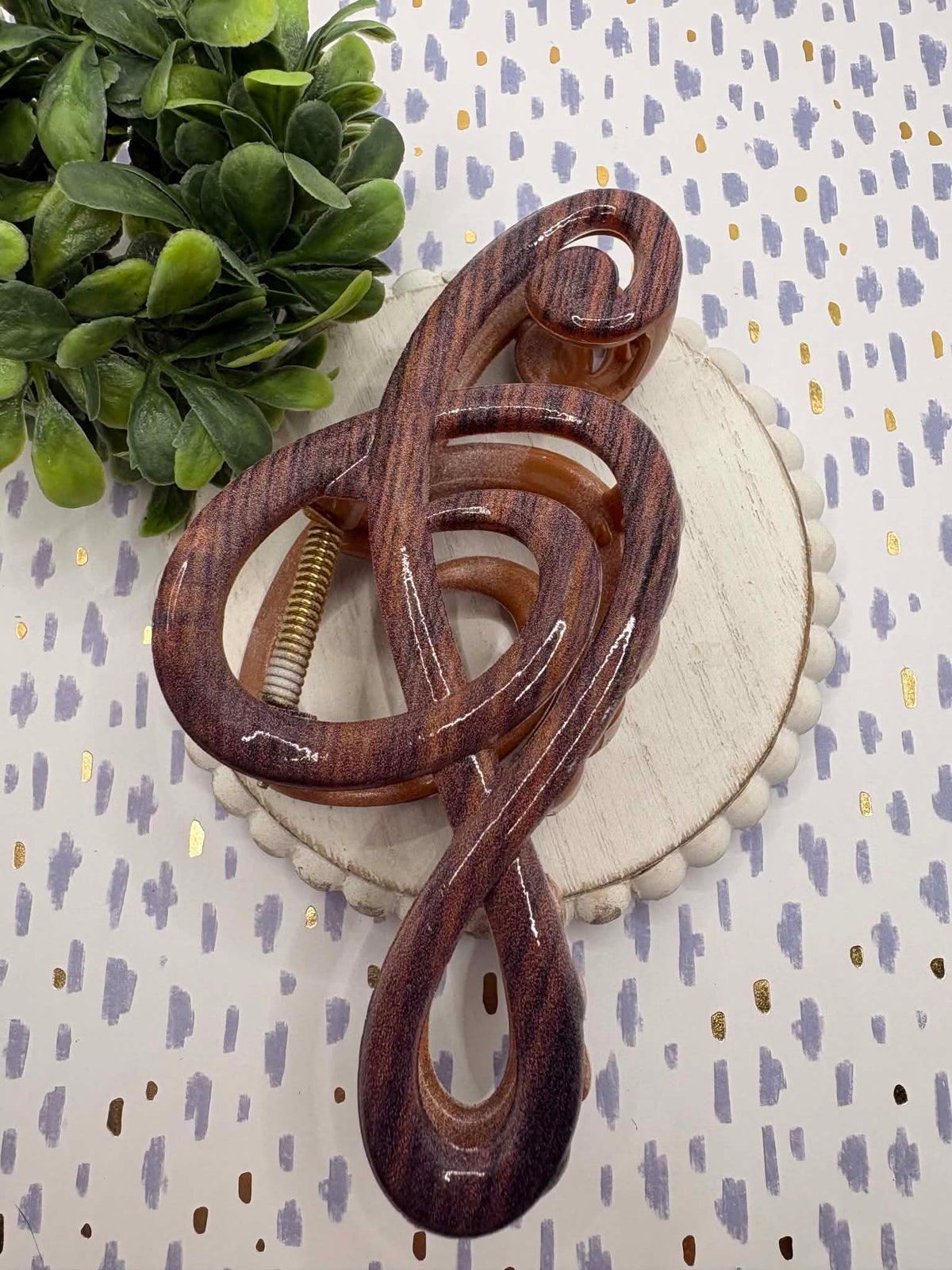 Music Note Hair Claw Clip - Woodgrain