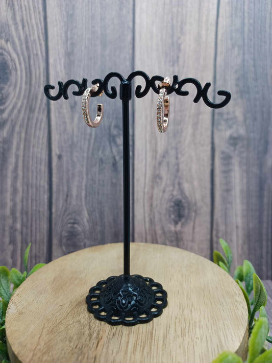Rose Gold Hoop Earrings w/ Rhinestone Accents