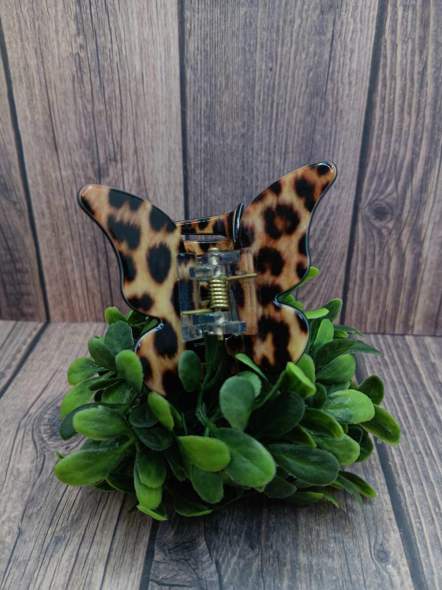 Tan Leopard Butterfly Hair Claw Clip