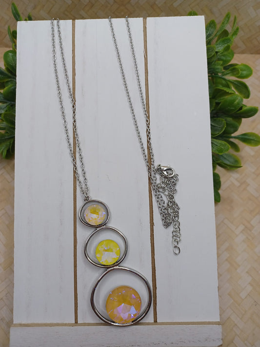 Silver Necklace w/ Yellow & Orange Rhinestones