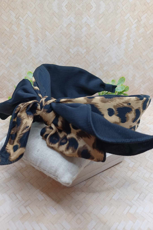 Black & Leopard Headband w/ Top Knot Design