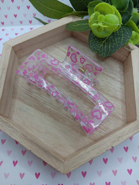Pink Hearts Hair Claw Clip