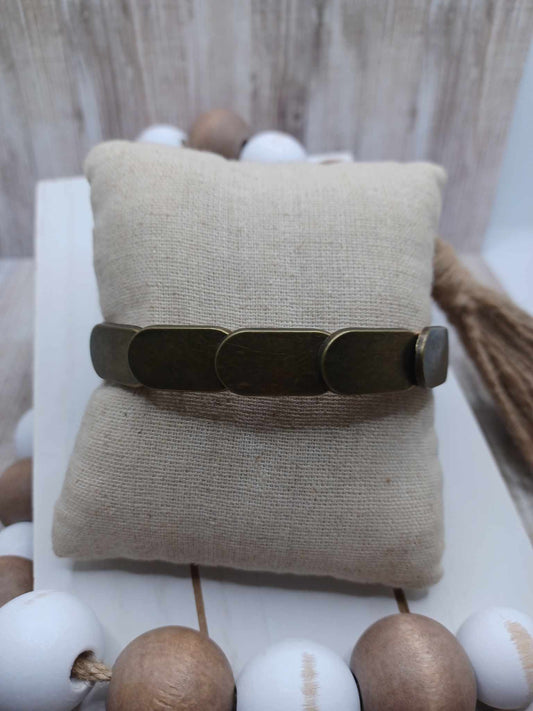 Brown Leather Style Bracelet w/ Brass Layered Brackets