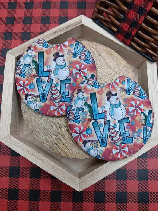 LOVE Snowman Car Coaster Set