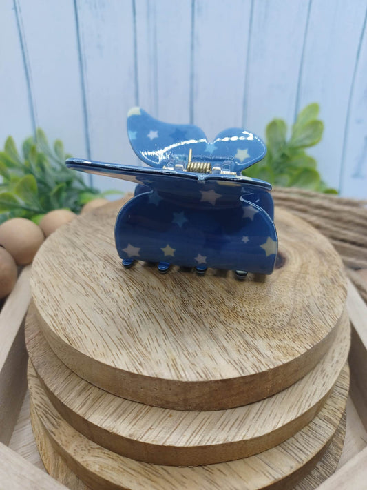 Light Blue Butterfly Hair Claw Clip w/ Multicolored Stars