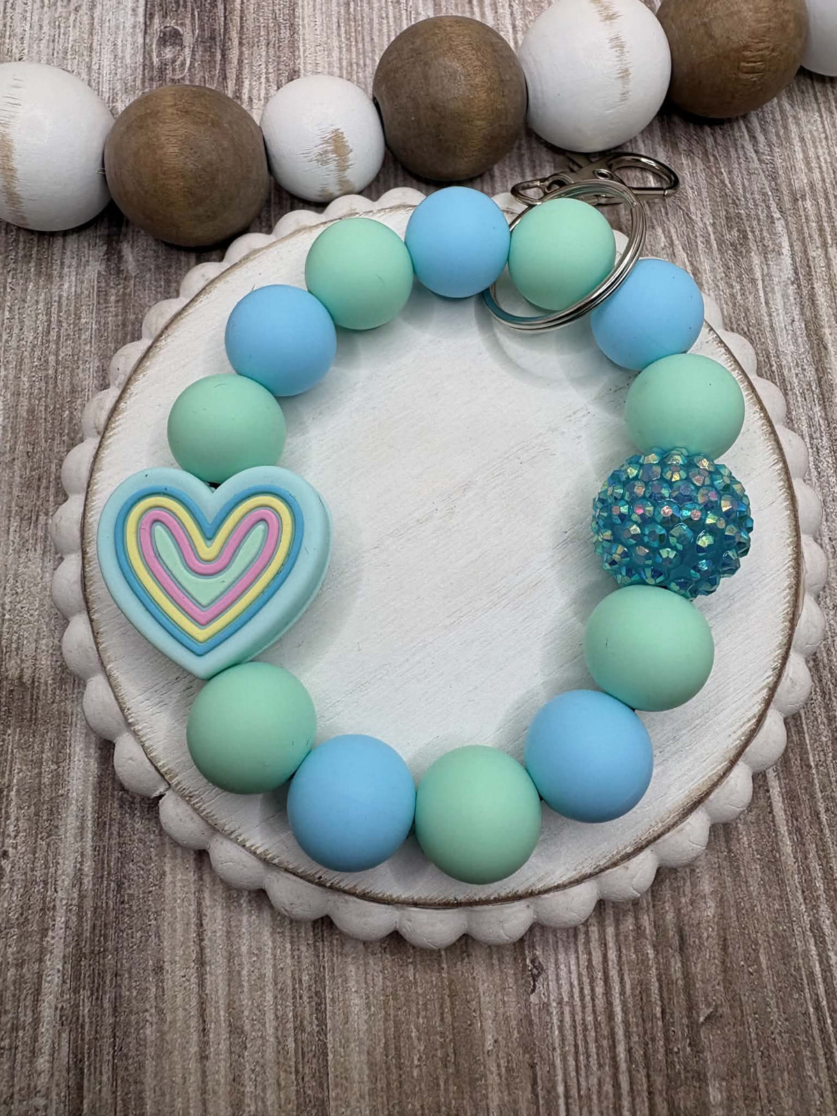 Blue Heart Beaded Wristlet