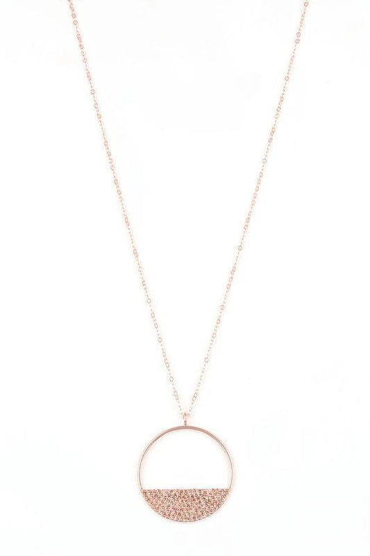 Copper Necklace w/ Circle Rhinestone Pendant