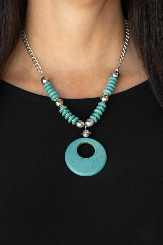 Silver Necklace w/ Turquoise Crackle Stone & Silver Pendant Detail