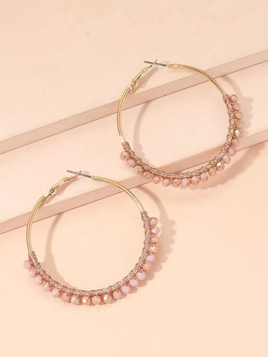 Ash Pink Beaded & Wrapped Hoop Earrings