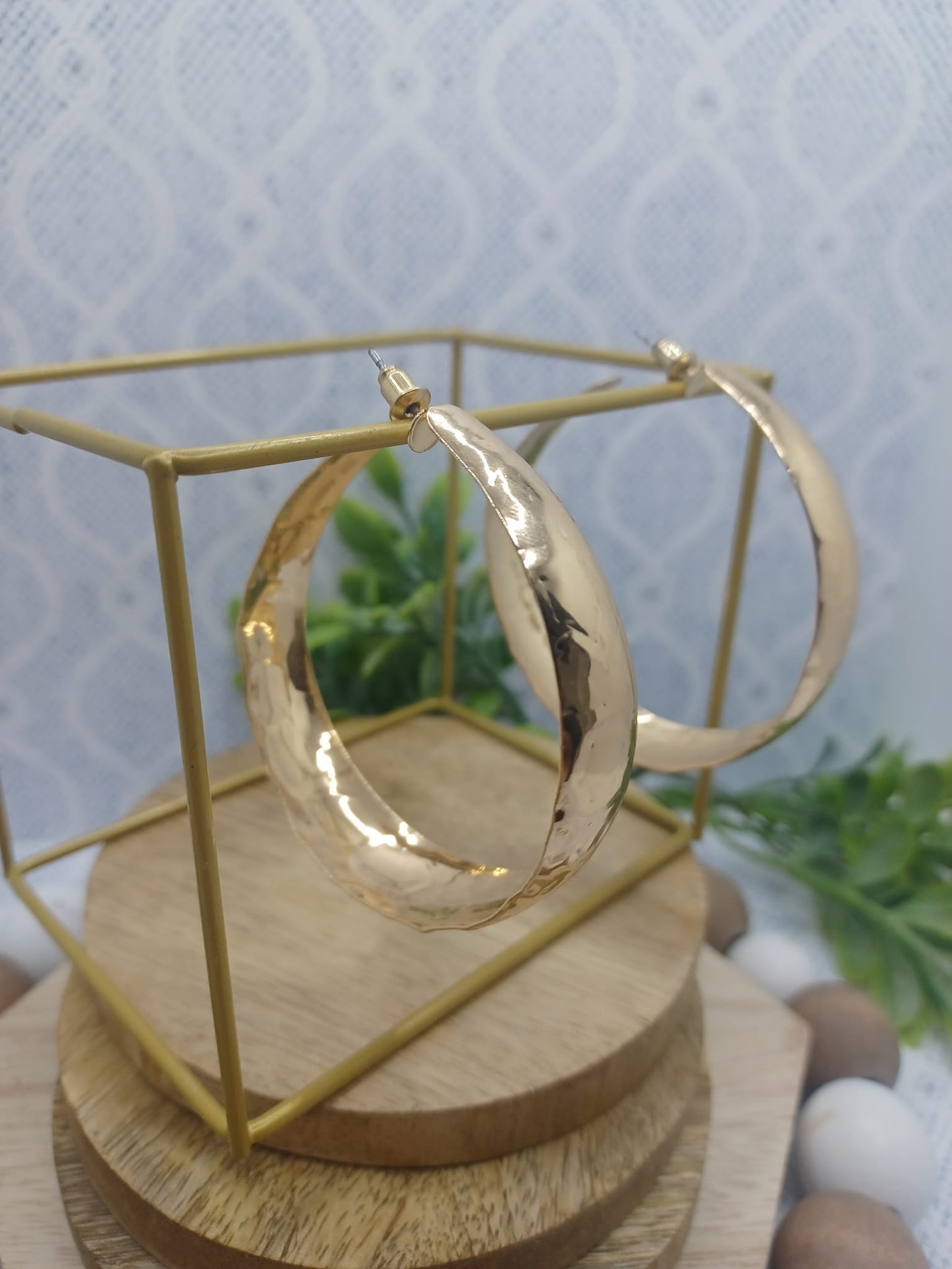 Gold Textured Thin to Wide Earrings