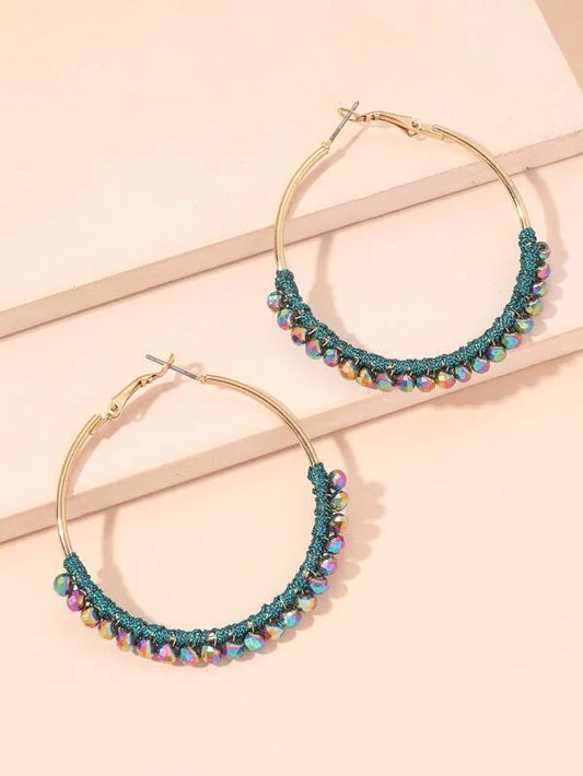 Oil Spill Beaded & Wrapped Hoop Earrings