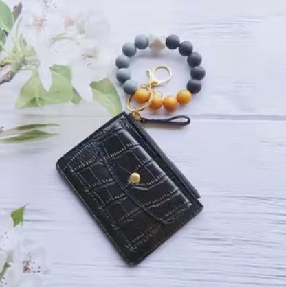 Black Beaded Wristlet Wallet