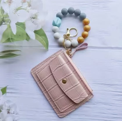 Pink Beaded Wristlet Wallet