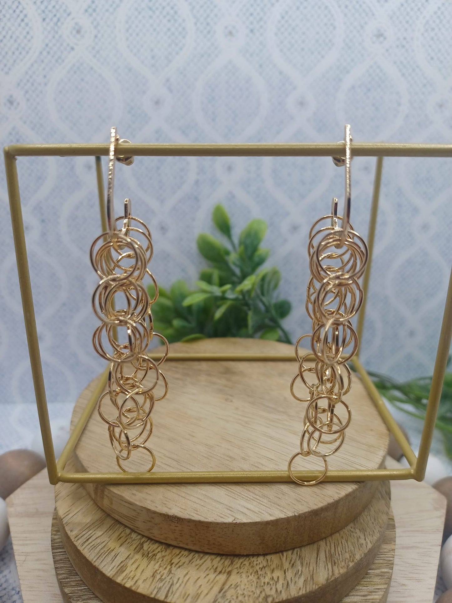 Dainty Gold J Style Hoop Earrings w/ Circle Tassels