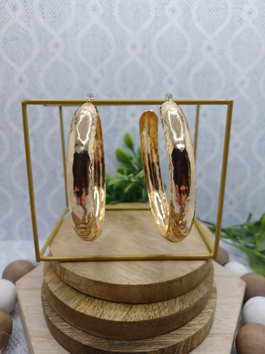 Gold Rounded & Textured Hoop Earrings