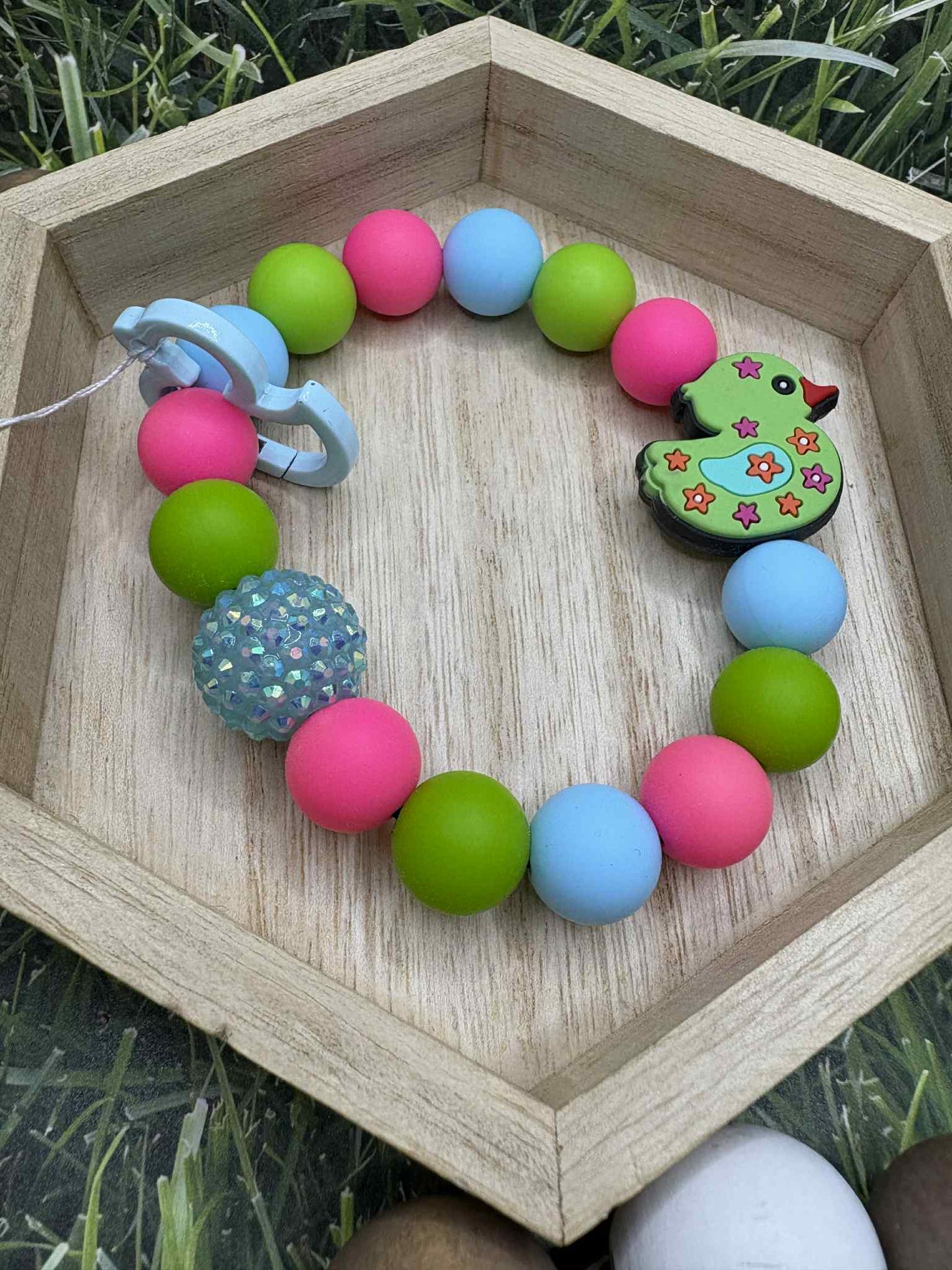 Blue, Green, & Pink Duck Beaded Wristlet