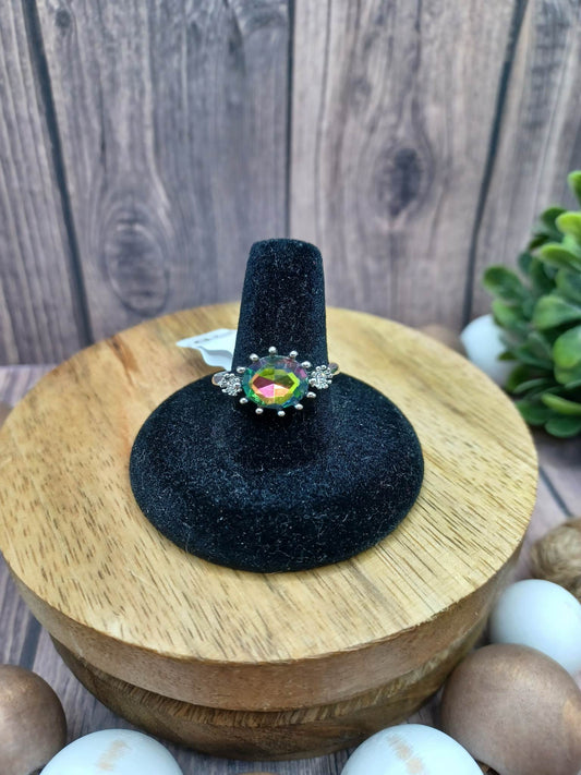 Silver Ring w/ Oval Oil Spill Center - Size 8.5