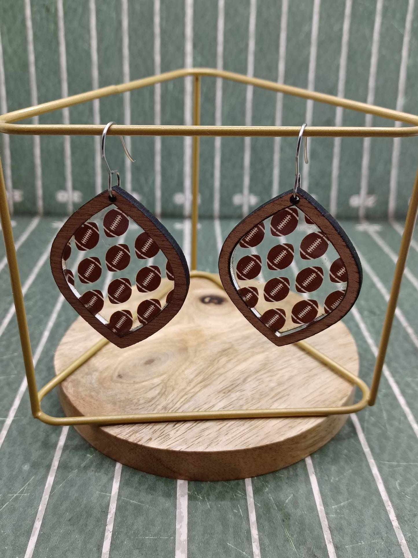 Football Wood & Acrylic Earrings