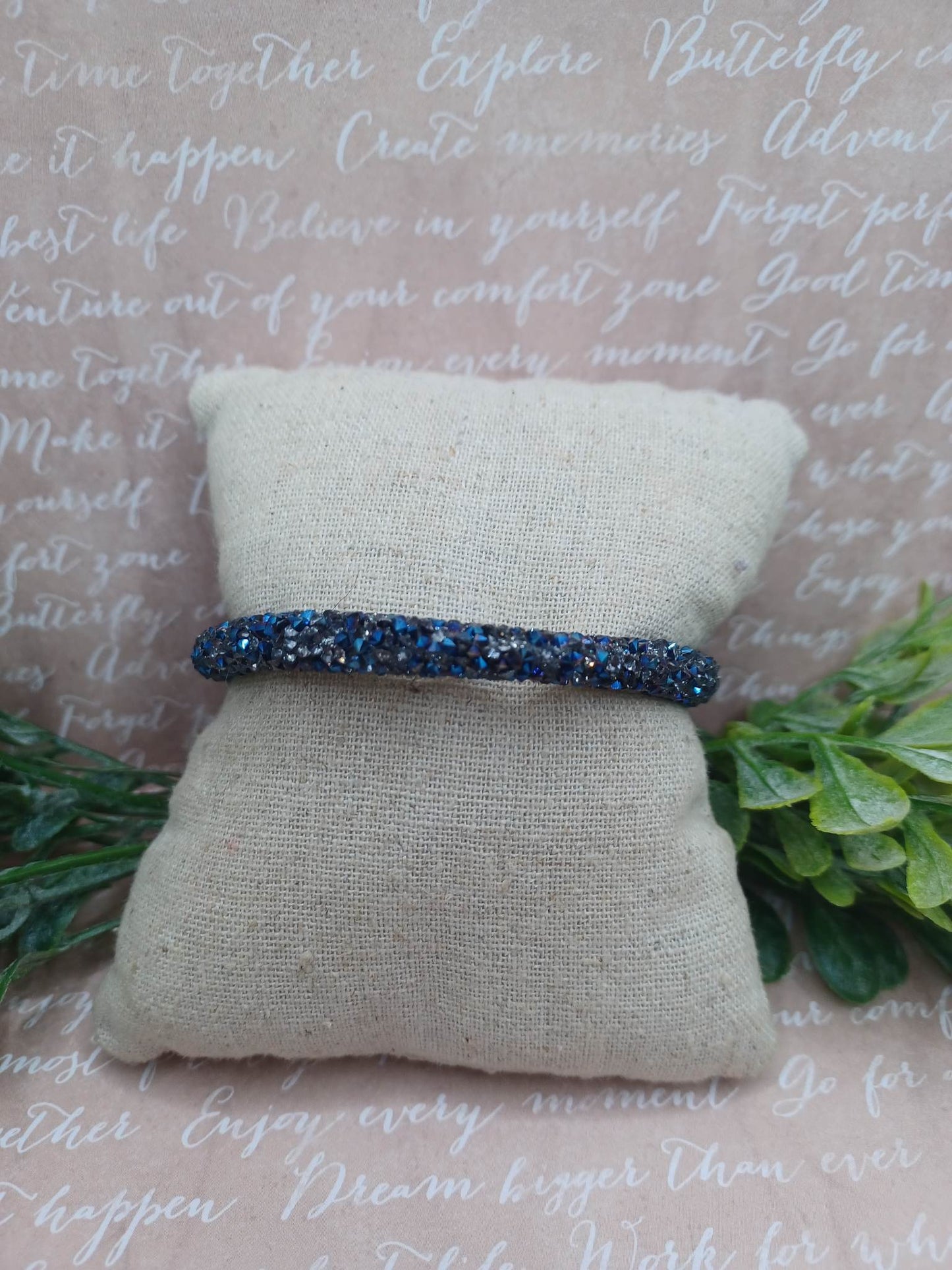 Blue, Grey, & SIlver Crushed Rhinestone Bracelet