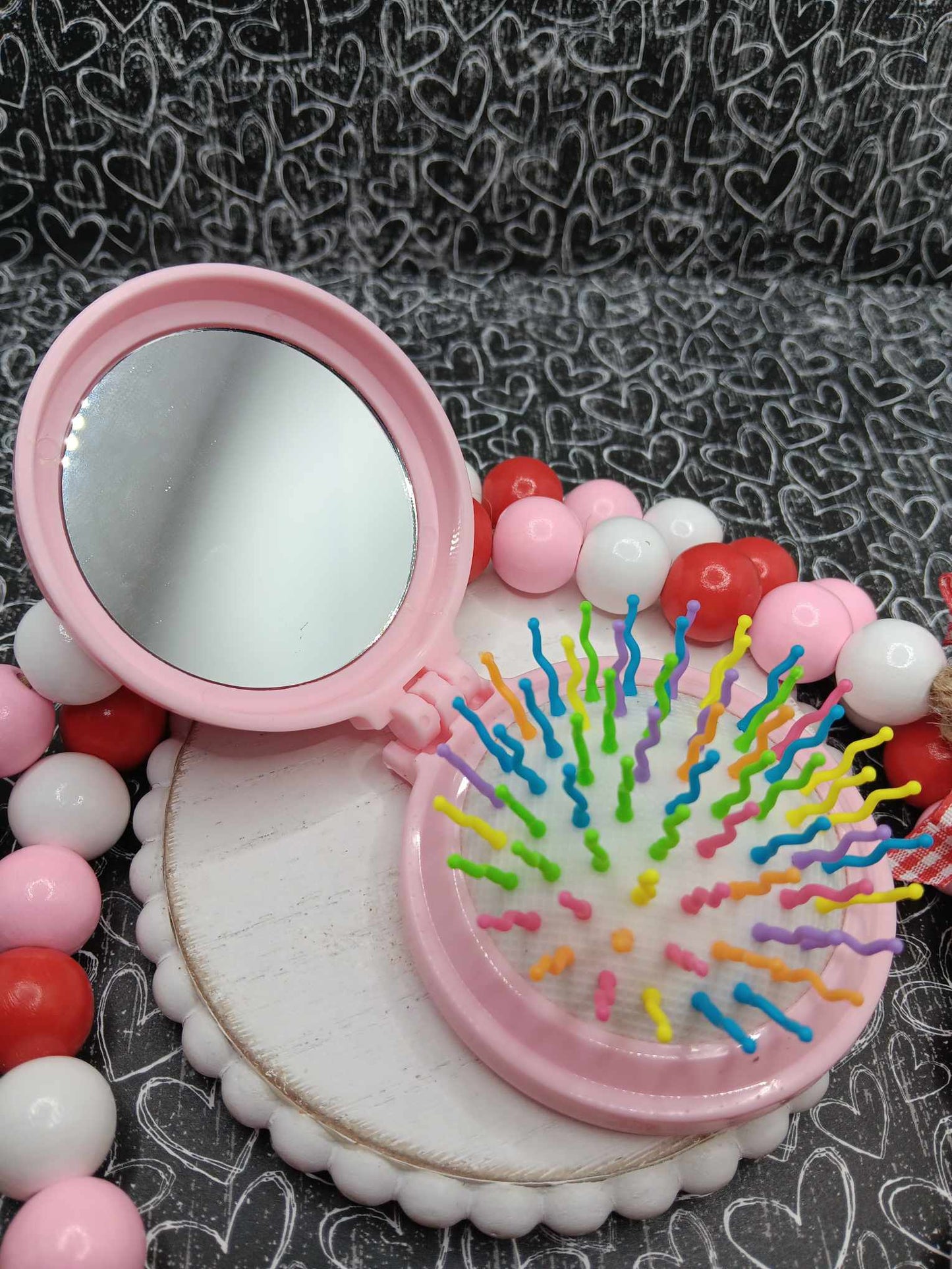 LOVE Heart Compact Mirror w/ Built in Brush