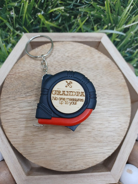 Red Grandpa No one Measures up to You Tape Measure Keychain