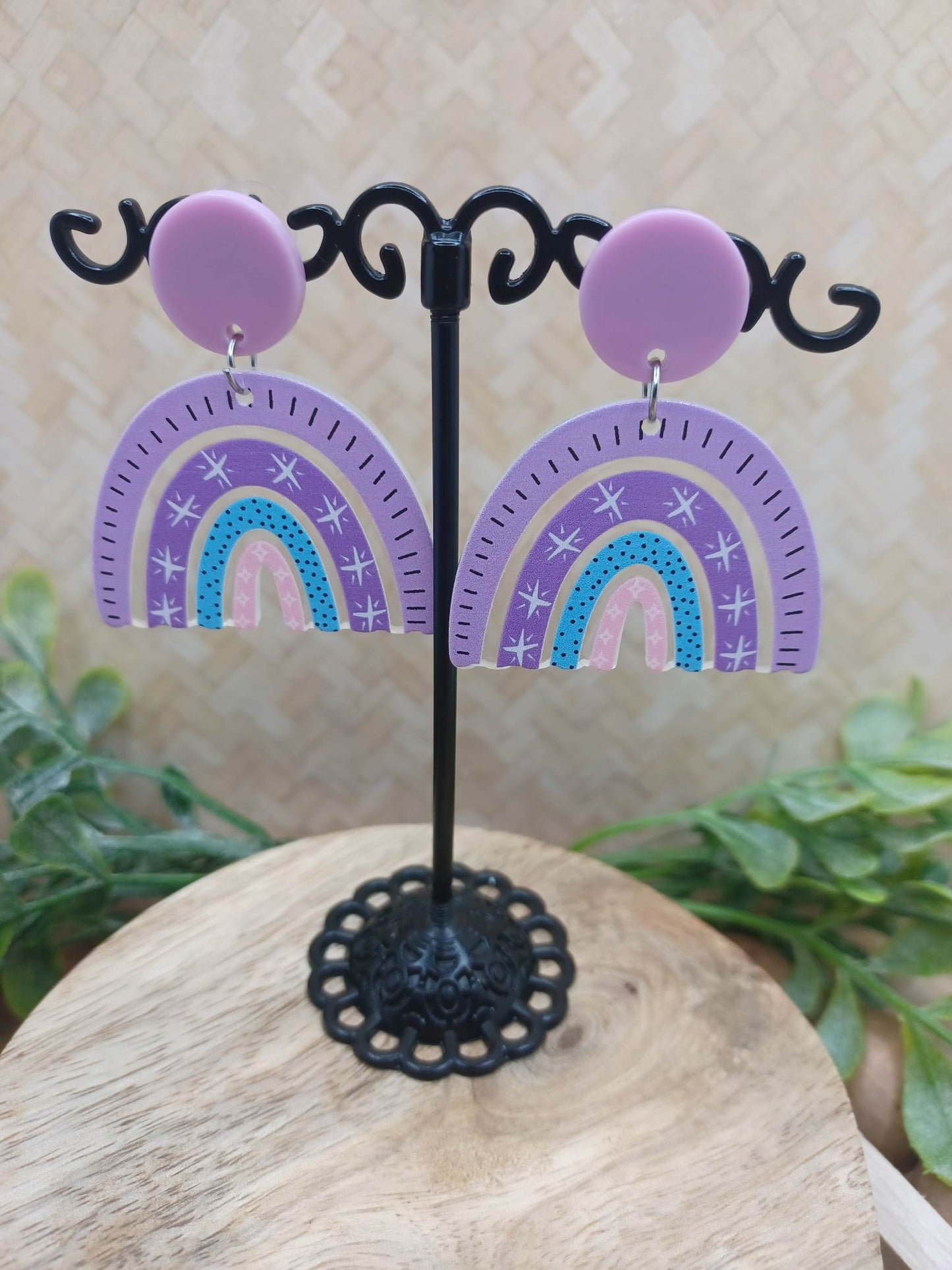 Purple Acrylic Rainbow Earrings