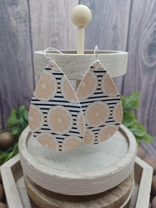White & Blue Striped Earrings w/ Lemons