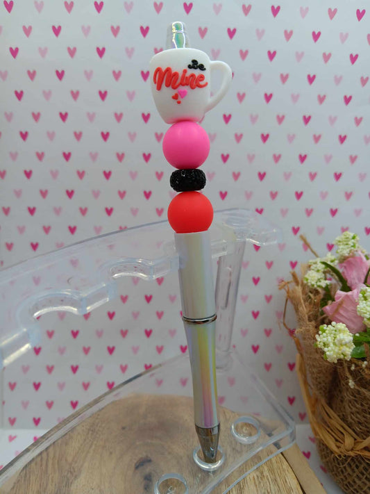 Be Mine Coffee Beaded Ink Pen - White