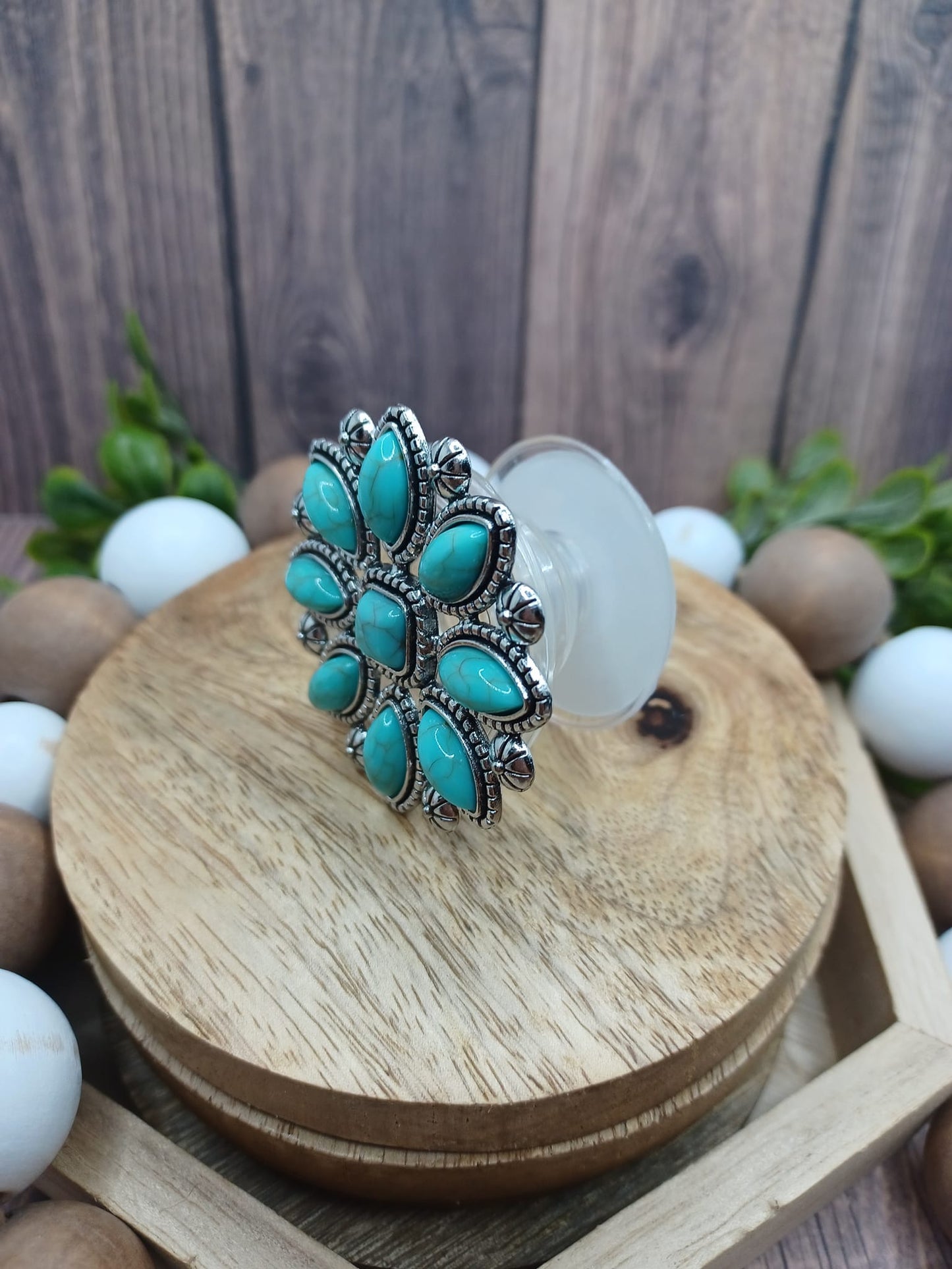 Turquoise Crackle Stone Mobile Phone Grip - Circle