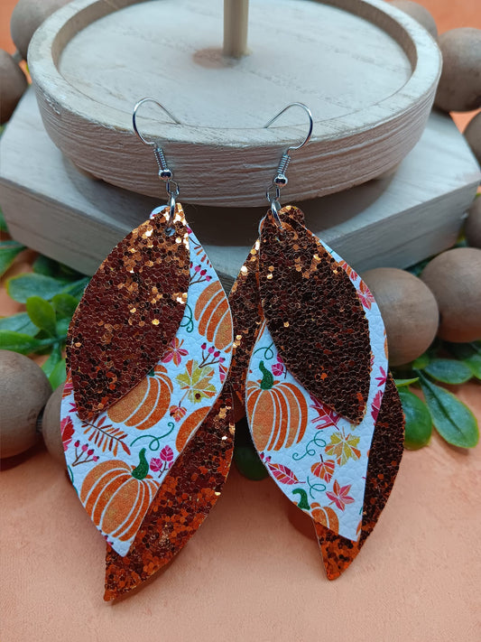Triple Layered Orange Pumpkin Earrings