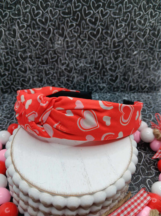 Red w/ Hearts Top Knot Headband