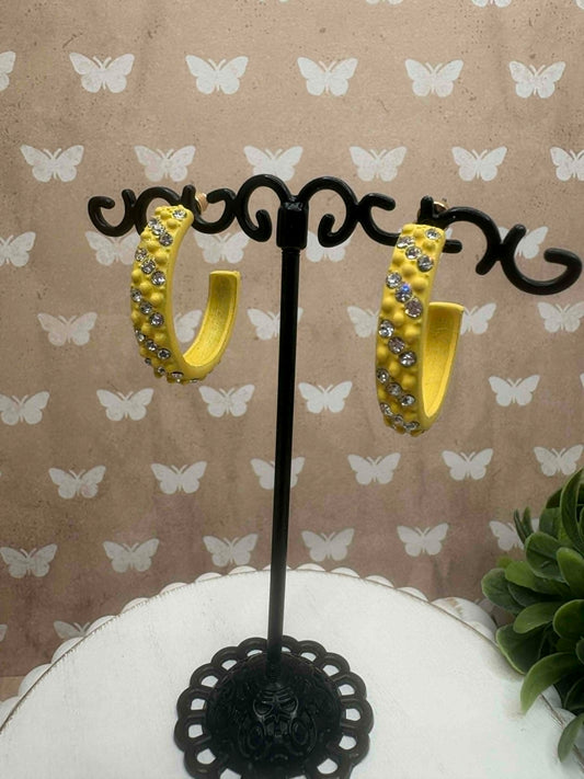 Yellow Rhinestone Hoop Earrings