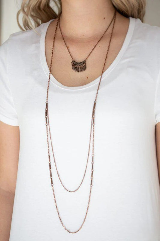 Triple Layered Copper Necklace w/ Tassel Beading Accent