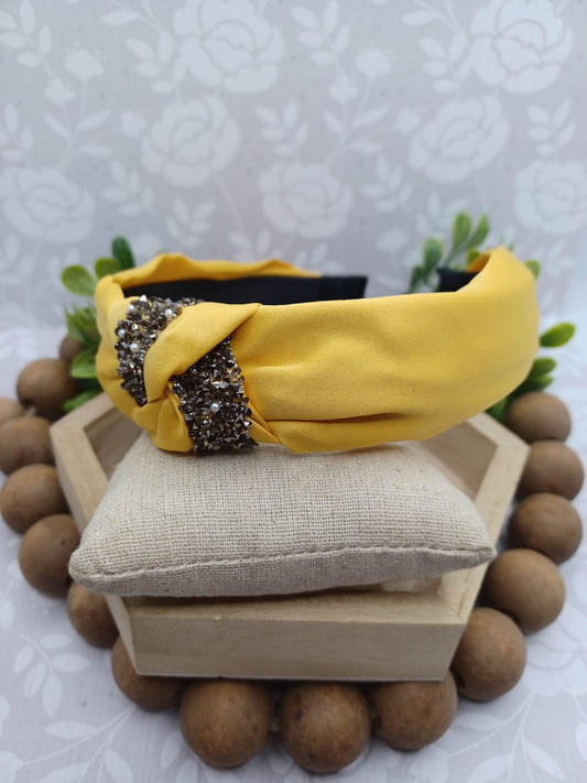 Yellow Headband w/ Druzy Crushed Stone & Pearl Accents