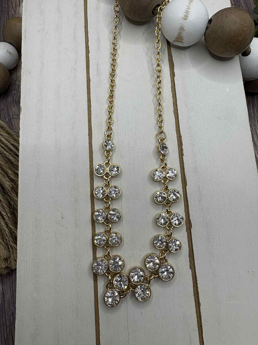 Gold Necklace with White Rhinestone Accents