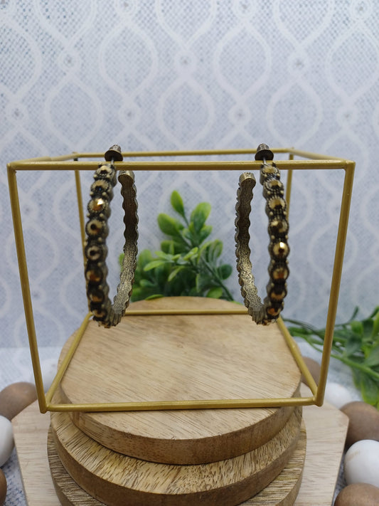 Brass Hoop Earrings w/ Rhinestone Accents