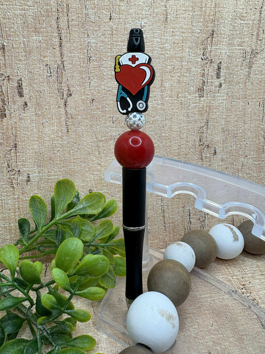 Heart & Stethoscope Beaded Ink Pen