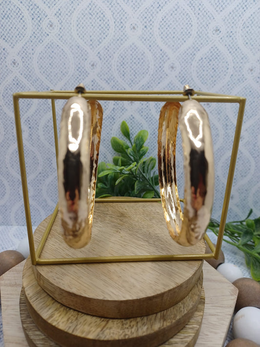 Gold Wide, Rounded, & Textured Hoop Earrings