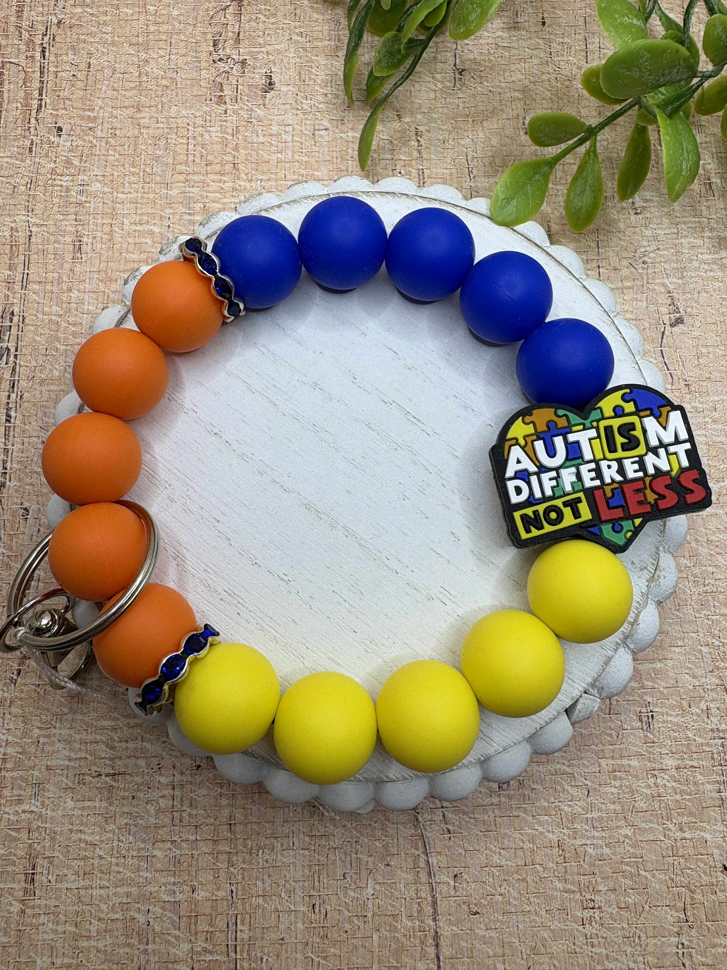 Autism is Different NOT less Beaded Wristlet Keychain