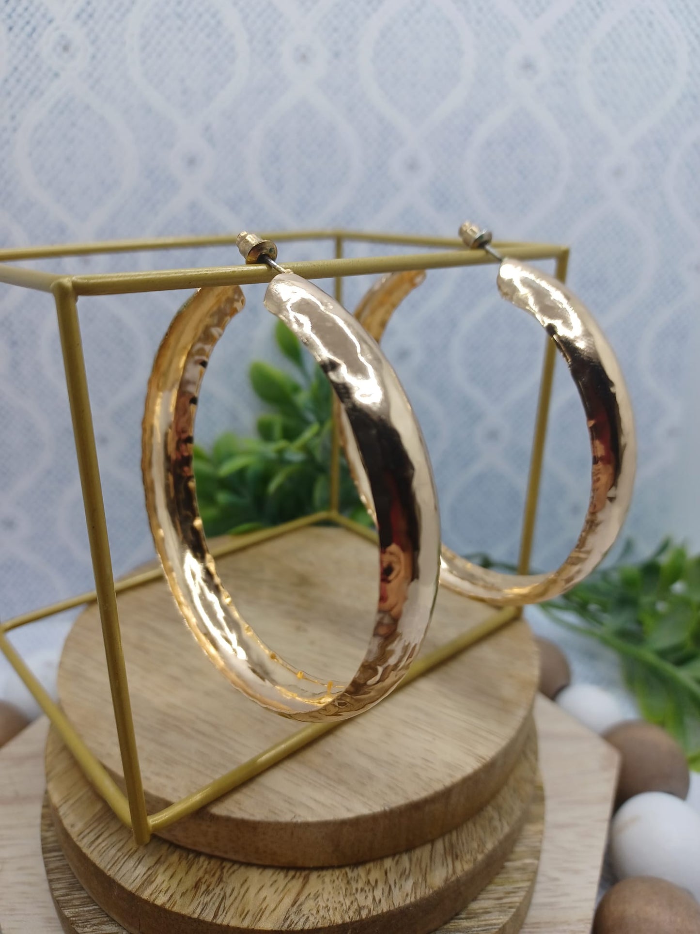 Gold Wide, Rounded, & Textured Hoop Earrings