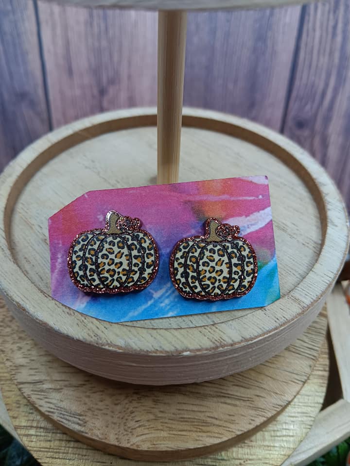 Leopard Pumpkin w/ Brown Glitter Earrings